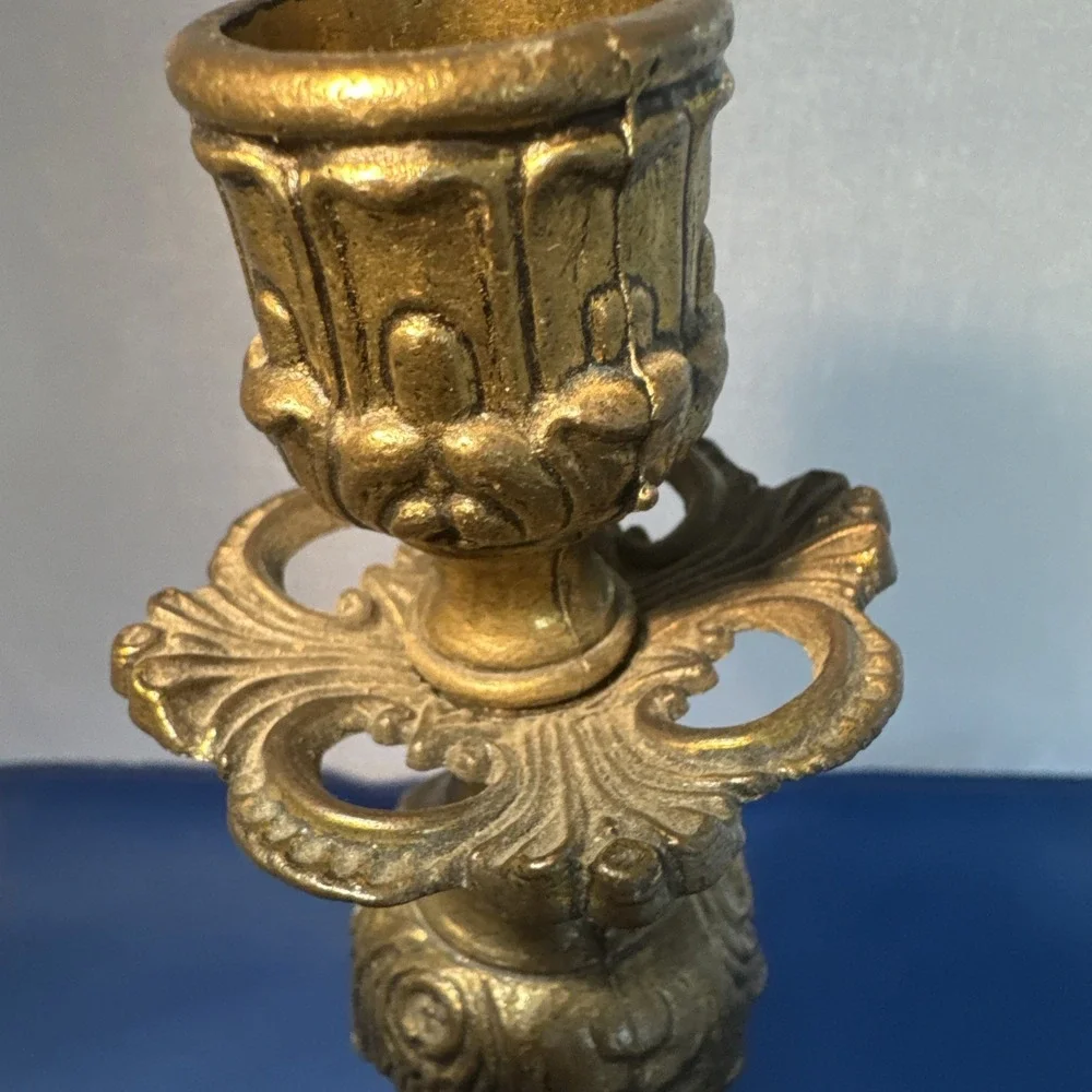 Vintage Ornate Rococo Baroque Gold Tone Metal Candlestick 10